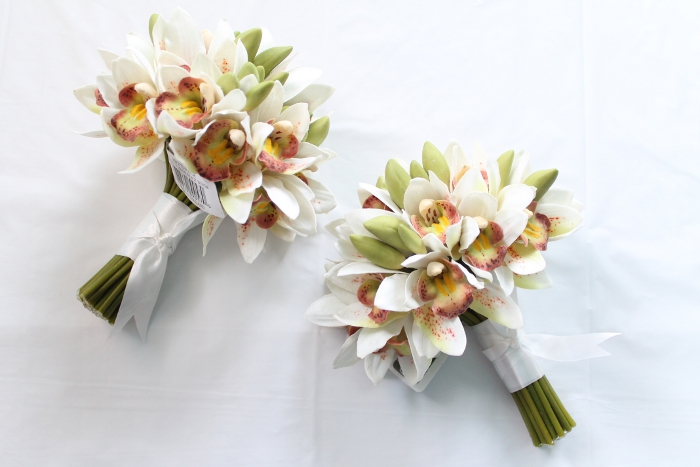 Mini Cymbidium Orchid Bridal Bouquet in White Green